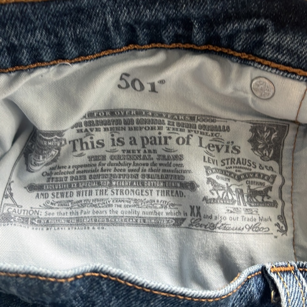 Levi's Premium 501 Dark Wash High Waisted
Raw Hem Jeans Shorts Size 30 - Picture 6 of 9